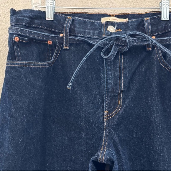 Levi's XL Wide Leg Straight Jeans 32 High Dark Denim Blue Waist Tie Classic - Picture 8 of 15